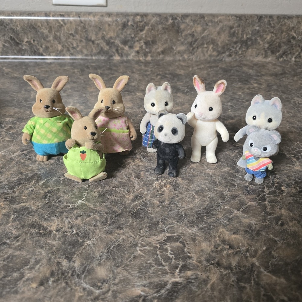 Sylvanian Families Calico Critters Lot Rabbit Cat Panda Figures Lot Of 8